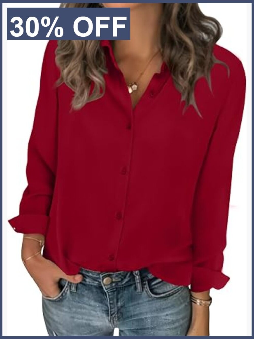 Chiffon Long Sleeve Button Down Blouse - Lightweight V-Neck Top